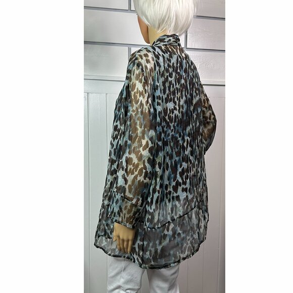 Open Front Kimono Chico's Animal Luster Sheer Misty Teal color Size 2.5 L/14 - Picture 3 of 5